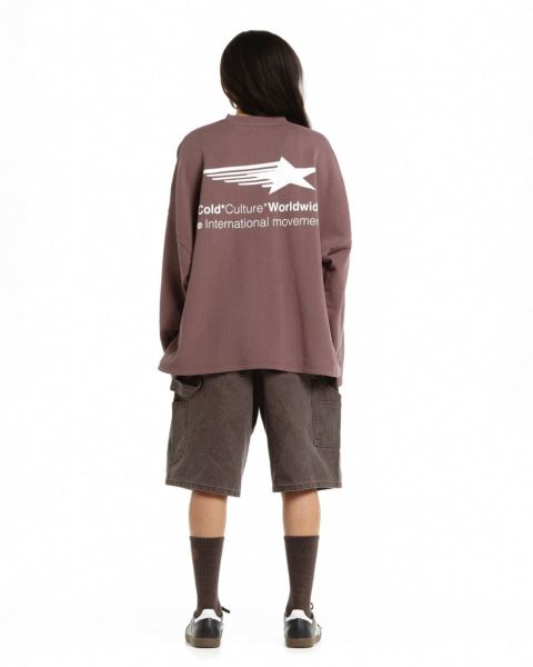 Cold Culture Falling Star Crewneck Sweatshirts Grey Purple | 93028-UASP