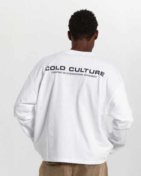 Cold Culture Fire Earth Long Sleeve T Shirt White | 24307-AMYR