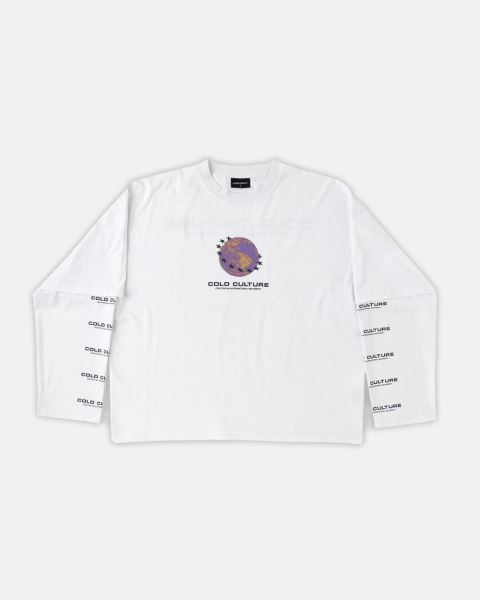 Cold Culture Fire Earth Long Sleeve T Shirt White | 24307-AMYR