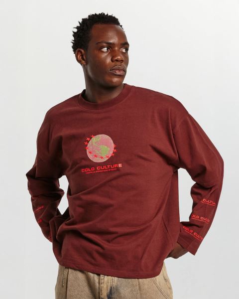 Cold Culture Fire Earth Long Sleeve T Shirt Red | 52614-CHTA