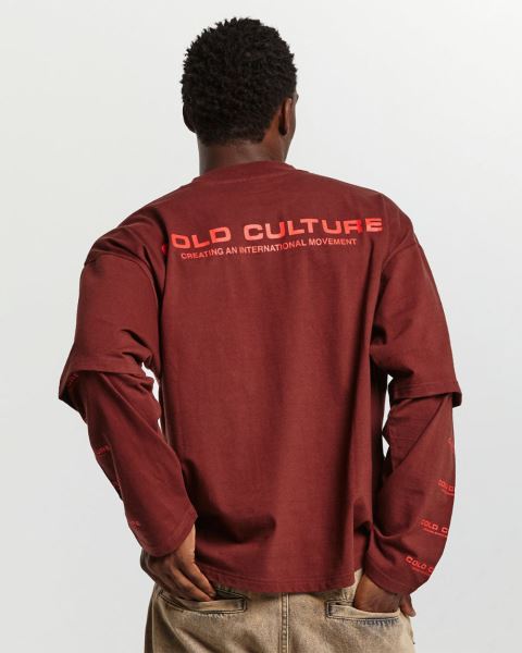 Cold Culture Fire Earth Long Sleeve T Shirt Red | 52614-CHTA