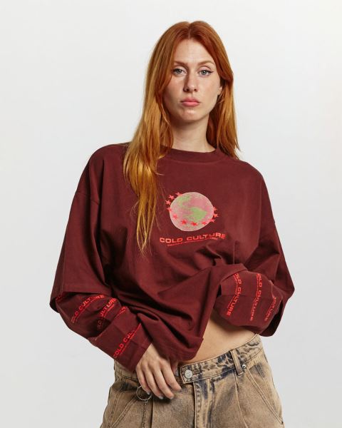 Cold Culture Fire Earth Long Sleeve T Shirt Red | 52614-CHTA