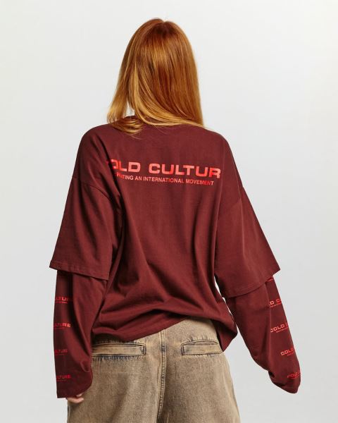 Cold Culture Fire Earth Long Sleeve T Shirt Red | 52614-CHTA