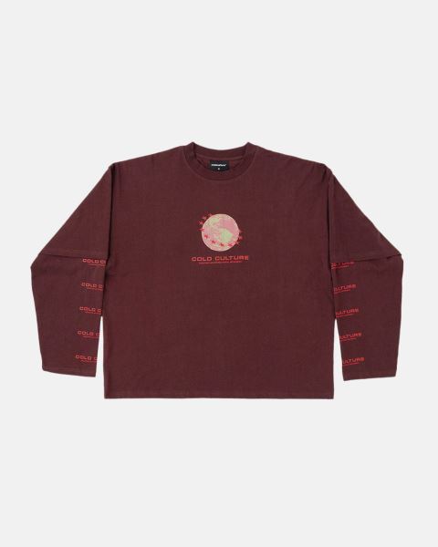 Cold Culture Fire Earth Long Sleeve T Shirt Red | 52614-CHTA