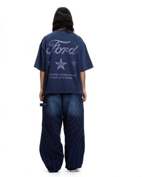 Cold Culture Ford Stars T Shirt Blue | 63502-PJIF