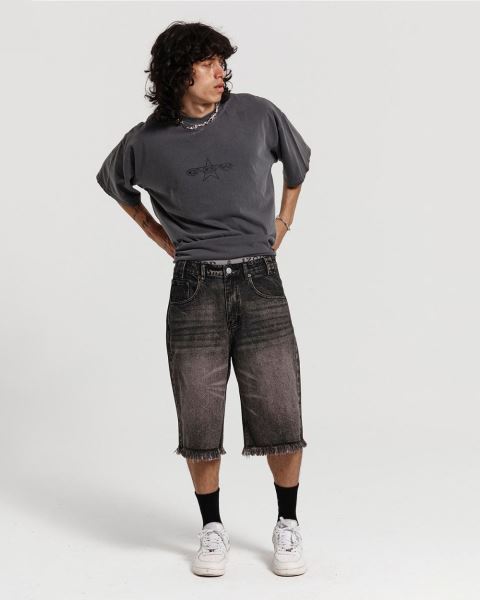Cold Culture Frayed V2 Shorts Black Grey Blue | 80429-ILRN