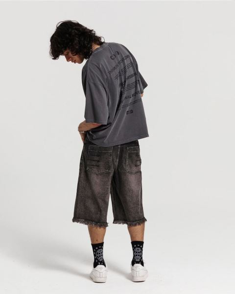 Cold Culture Frayed V2 Shorts Black Grey Blue | 80429-ILRN
