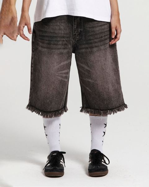 Cold Culture Frayed V2 Shorts Black Grey Blue | 80429-ILRN