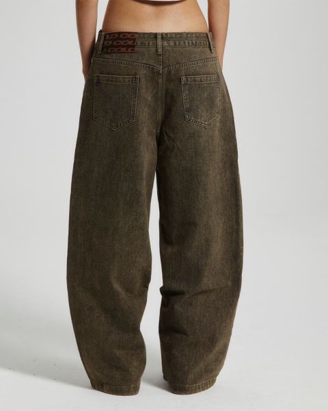 Cold Culture Frayed Waistband Jeans Dust Grey Denim Pants Grey Blue | 89457-RZGE
