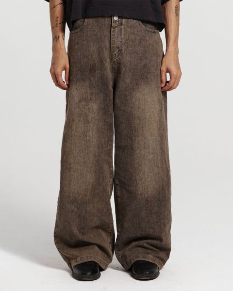 Cold Culture Frayed Waistband Jeans Dust Grey Denim Pants Grey Blue | 89457-RZGE