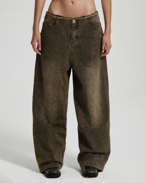 Cold Culture Frayed Waistband Jeans Dust Grey Denim Pants Grey Blue | 89457-RZGE