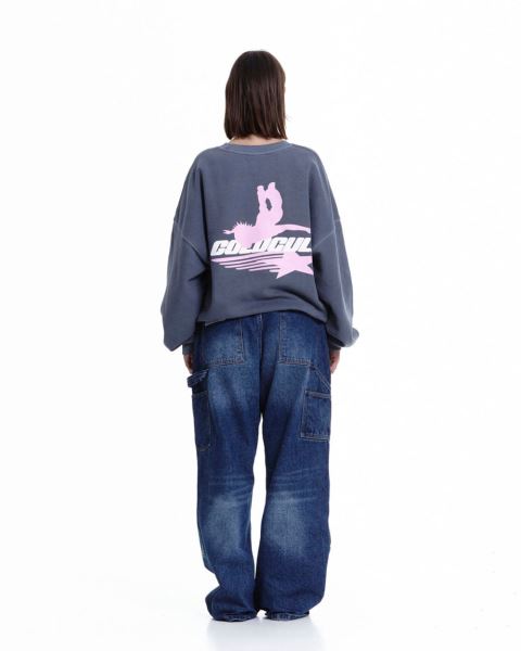 Cold Culture Galactic Glide Crewneck Sweatshirts Dark Blue | 49318-KBZS