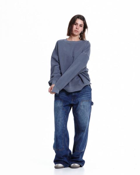 Cold Culture Galactic Glide Crewneck Sweatshirts Dark Blue | 49318-KBZS