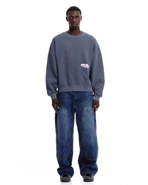 Cold Culture Galactic Glide Crewneck Sweatshirts Dark Blue | 49318-KBZS