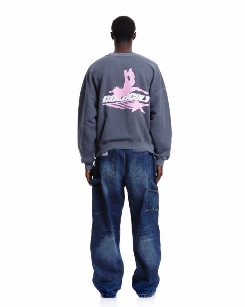 Cold Culture Galactic Glide Crewneck Sweatshirts Dark Blue | 49318-KBZS