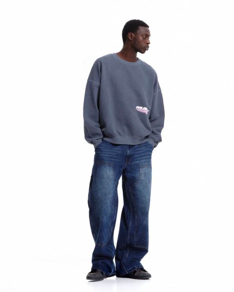 Cold Culture Galactic Glide Crewneck Sweatshirts Dark Blue | 49318-KBZS