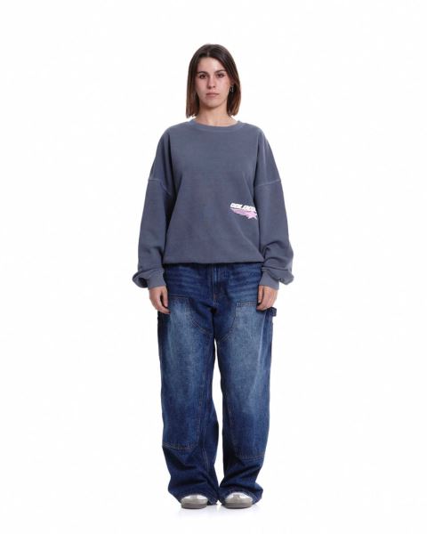Cold Culture Galactic Glide Crewneck Sweatshirts Dark Blue | 49318-KBZS