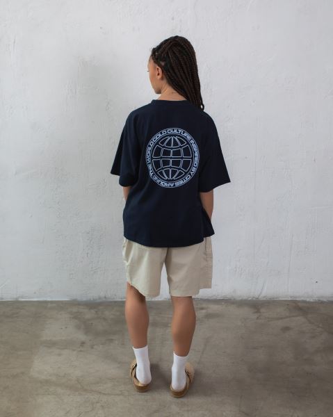 Cold Culture Globe T Shirt Blue Grey | 76850-WIQX