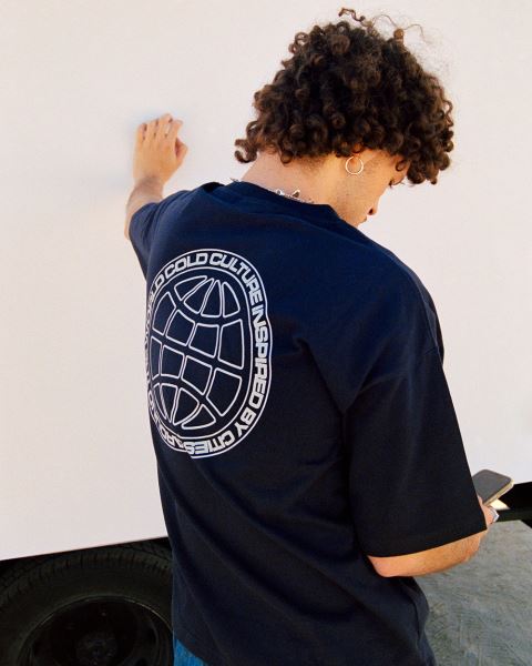Cold Culture Globe T Shirt Blue Grey | 76850-WIQX