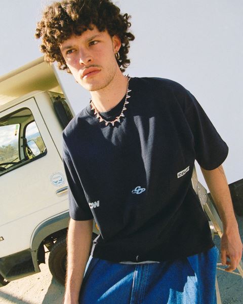 Cold Culture Globe T Shirt Blue Grey | 76850-WIQX