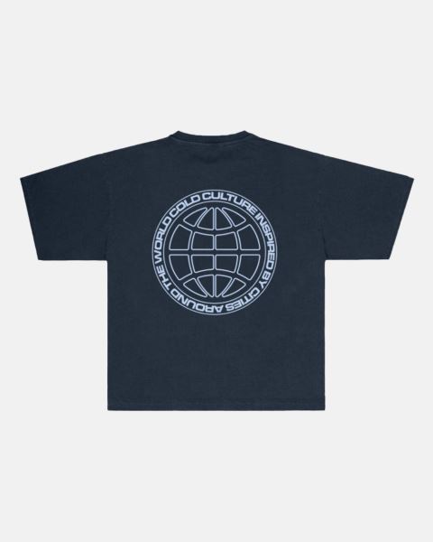 Cold Culture Globe T Shirt Blue Grey | 76850-WIQX