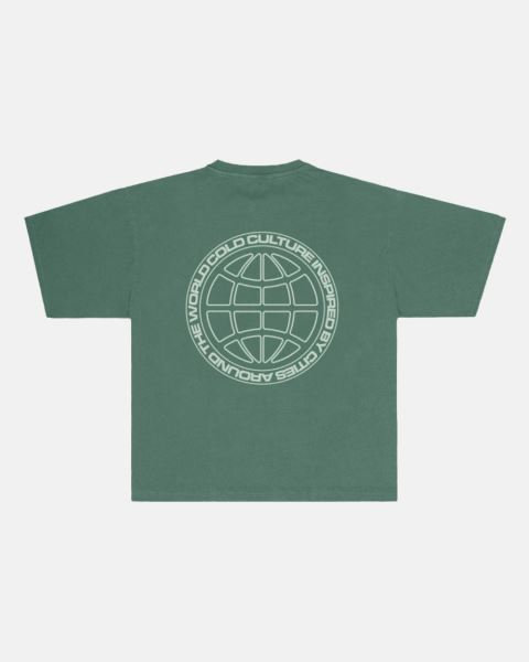 Cold Culture Globe T Shirt Green | 98314-JWQD
