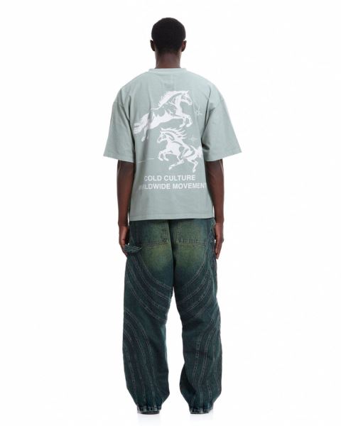 Cold Culture Horses T Shirt Beige Green | 46203-OWEB