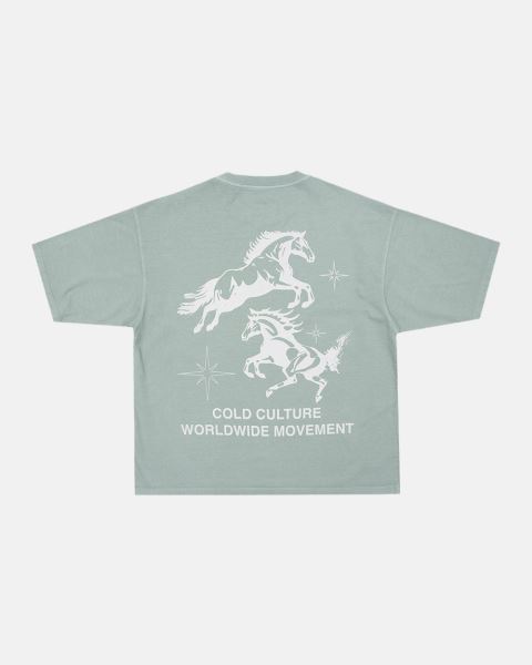Cold Culture Horses T Shirt Beige Green | 46203-OWEB