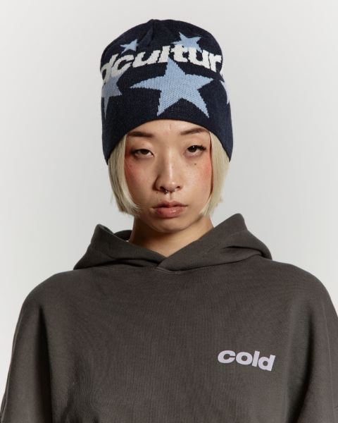 Cold Culture Italic Stars Beanie Dark Blue | 81475-YRSN