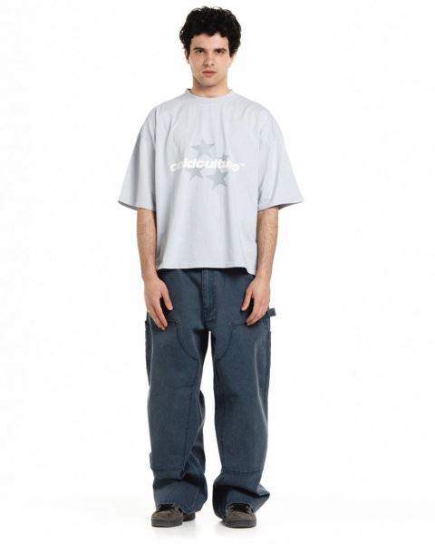 Cold Culture Italic Stars T Shirt Blue | 76521-XQKF