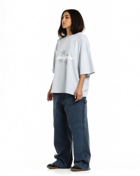 Cold Culture Italic Stars T Shirt Blue | 76521-XQKF