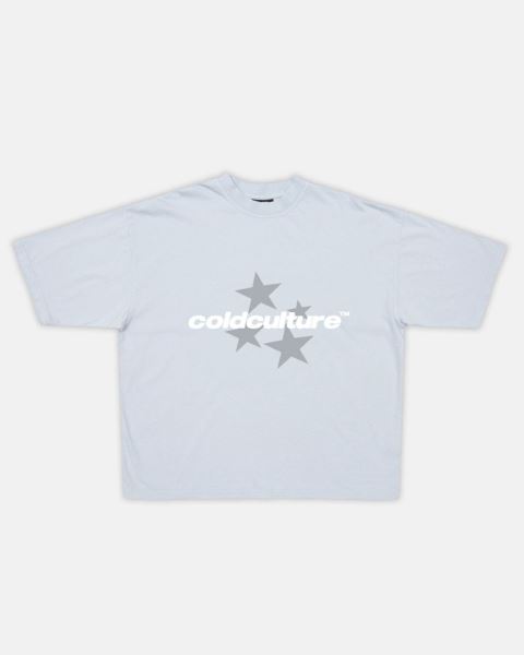 Cold Culture Italic Stars T Shirt Blue | 76521-XQKF