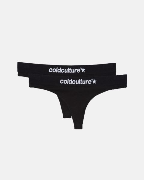 Cold Culture Italic Thong Black (2 Pack) Underwear Black | 01856-OAST