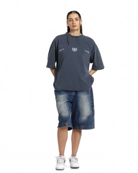 Cold Culture Laurel World T Shirt Dark Blue | 24193-QZKC