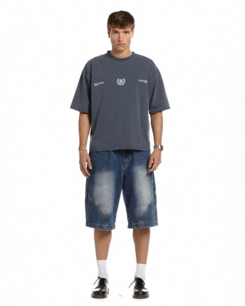 Cold Culture Laurel World T Shirt Dark Blue | 24193-QZKC