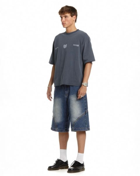 Cold Culture Laurel World T Shirt Dark Blue | 24193-QZKC