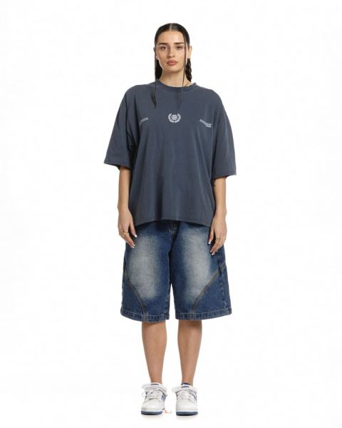 Cold Culture Laurel World T Shirt Dark Blue | 24193-QZKC