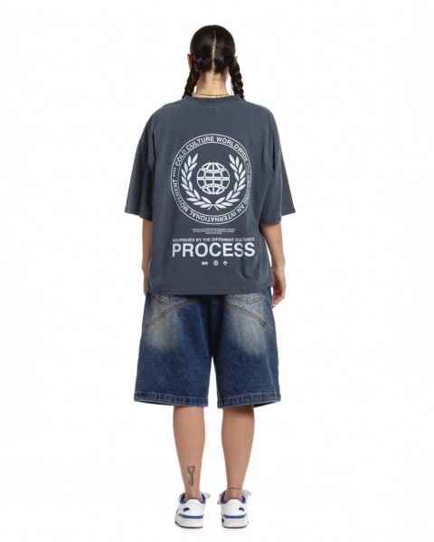 Cold Culture Laurel World T Shirt Dark Blue | 24193-QZKC