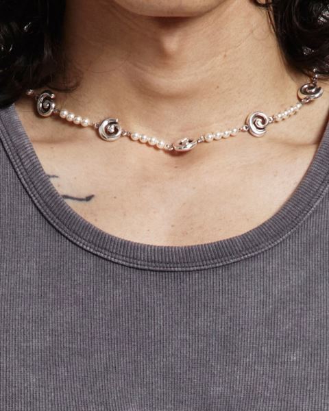 Cold Culture Pearl And Spiral Necklace Jewelry Silver Green | 80954-SMJF
