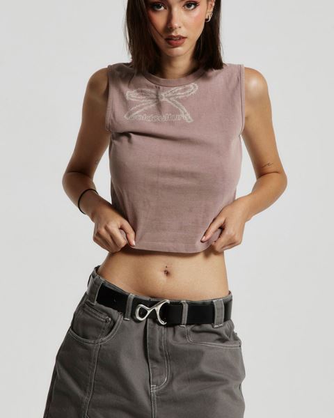 Cold Culture Ribbon Top T Shirt Brown | 01973-BLNR