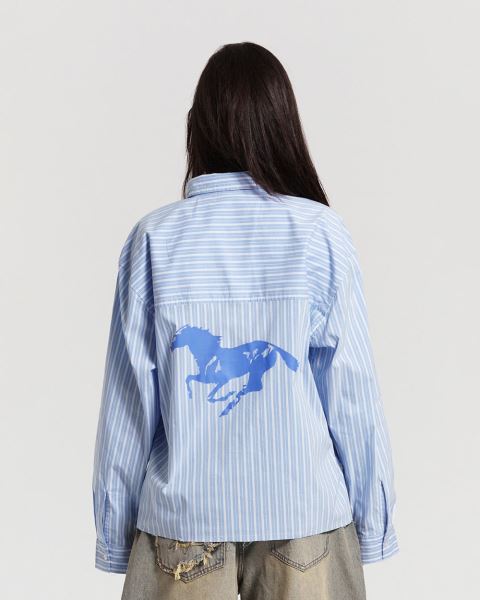 Cold Culture Running Horse Shirt Blue | 53061-WXZD