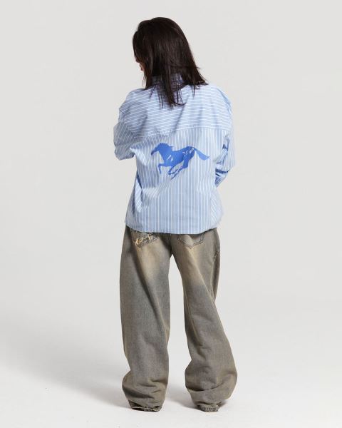 Cold Culture Running Horse Shirt Blue | 53061-WXZD