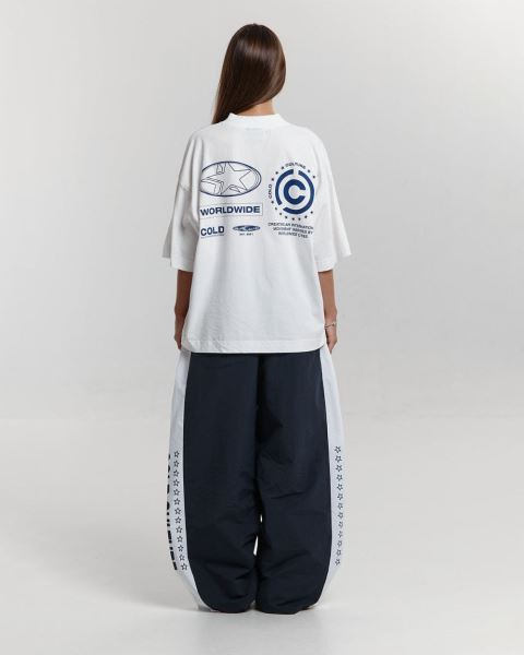 Cold Culture Side Stripe Stars Pants Stripes Dark Blue | 46571-JBYT