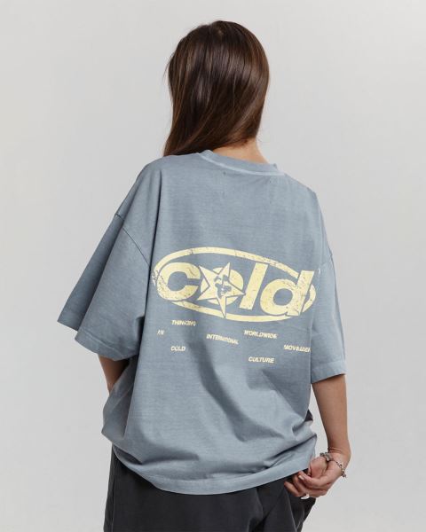 Cold Culture Sky Views T Shirt Blue Grey | 41650-FMGU