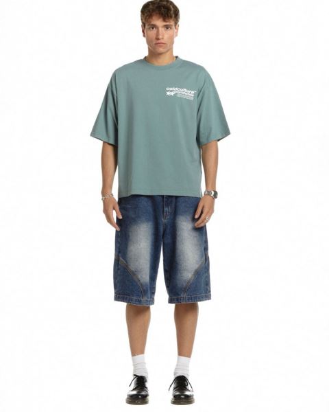 Cold Culture Status T Shirt Grey Green | 49516-CTLQ