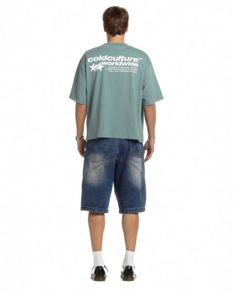 Cold Culture Status T Shirt Grey Green | 49516-CTLQ