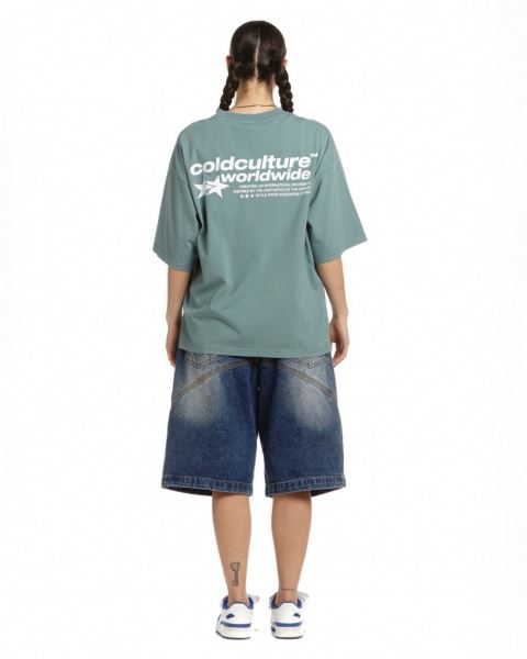 Cold Culture Status T Shirt Grey Green | 49516-CTLQ