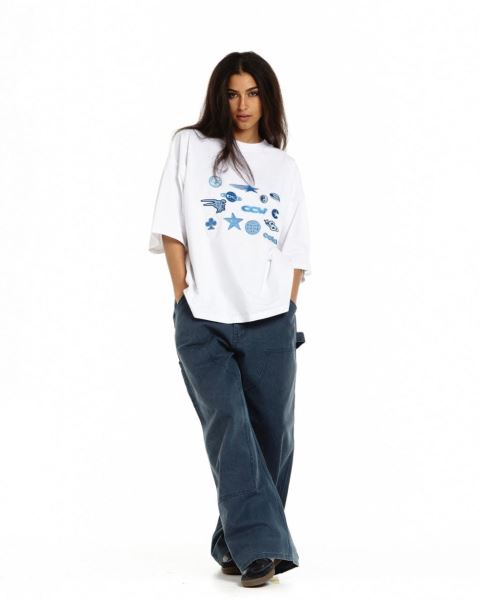 Cold Culture Stickers T Shirt White | 81639-RDXE