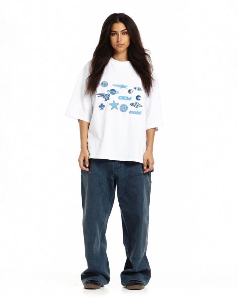 Cold Culture Stickers T Shirt White | 81639-RDXE