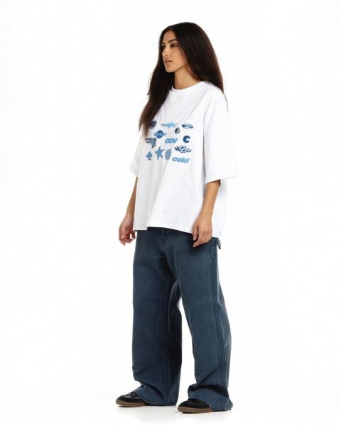 Cold Culture Stickers T Shirt White | 81639-RDXE